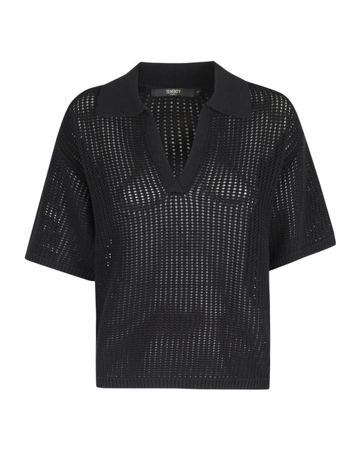Seventy Black Open-Knit Polo Knitted Top