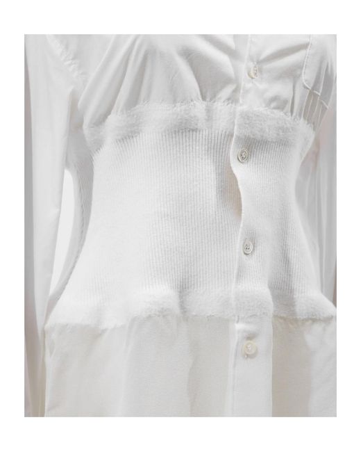 Undercover White Knitted Patchwork Long-Sleeved Shirt