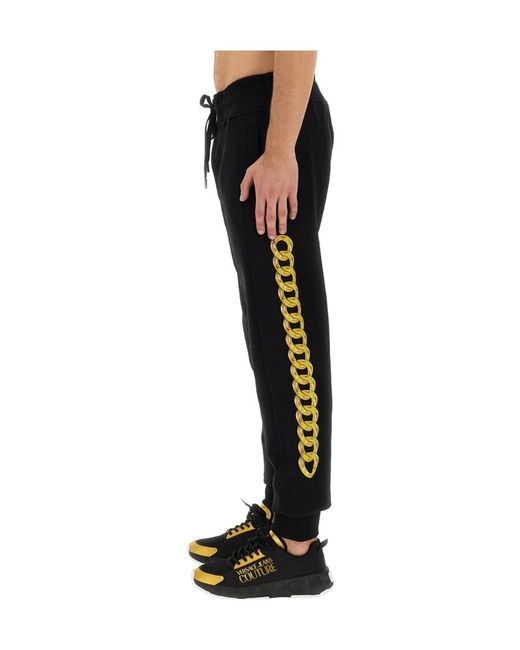 Versace Jeans Black Couture Chain-Print Drawstring Pants for men