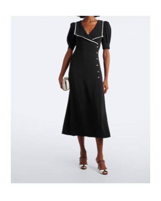 Alessandra Rich Black Lace-Trimmed Cady Midi Dress