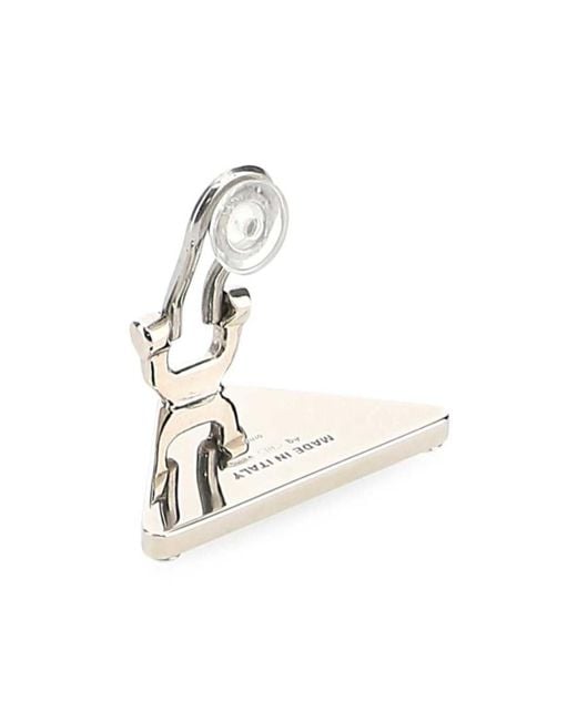 Prada White Triangle Logo-Plaque Earring