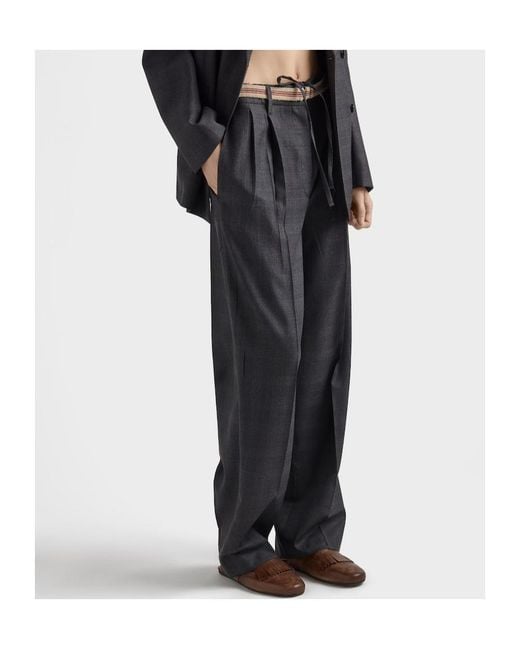 Prada Black Pleated Wide-Leg Pants