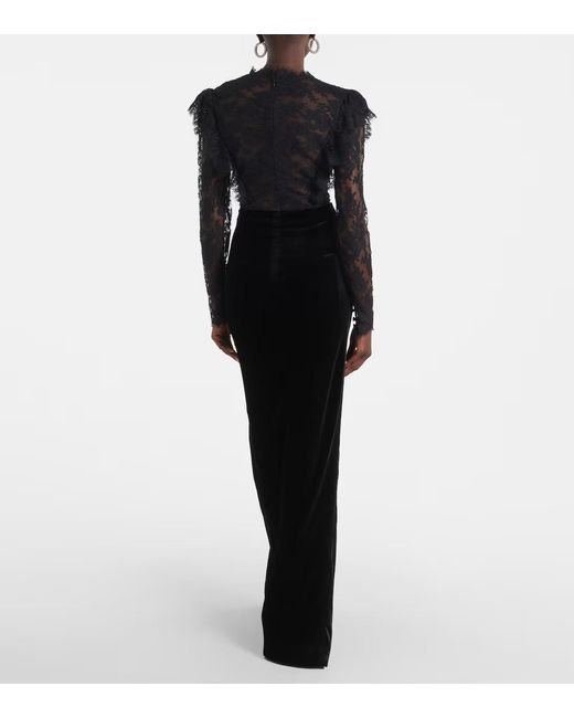 Alessandra Rich Black Lace And Velvet Dress