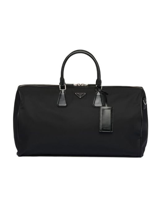 Prada Black Re-Nylon And Brushed Leather Duffel Bag for men