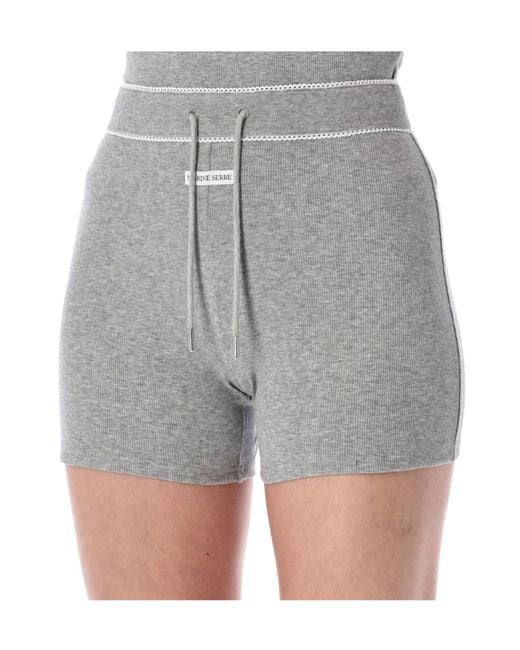 MARINE SERRE Gray Light Ribbed Jersey Drawstring-Waist Mini Shorts