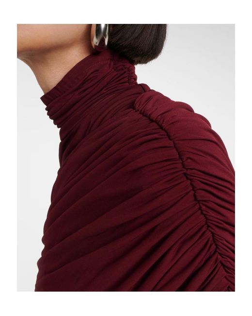 Mugler Red Perspective Pleated Dress