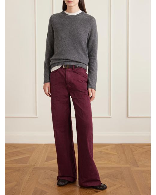 The Elder Statesman Red Herringbone Cotton Wide-Leg Casual Pants