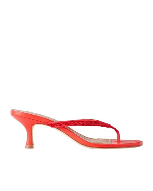 Staud Red Freja Embellished Leather Thong Sandals