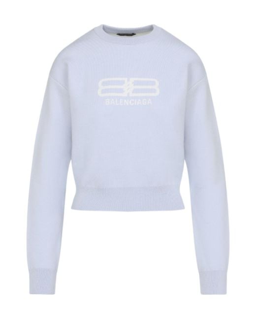 Balenciaga Women's Blue Logo Intarsia Crewneck Sweater