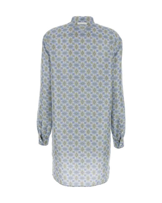 Prada Blue Allover Printed Shirt Dress