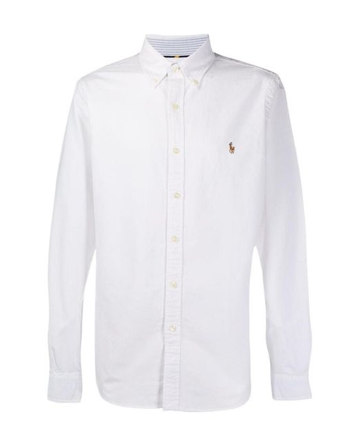 Polo Ralph Lauren White Pony Embroidered Oxford Shirt for men