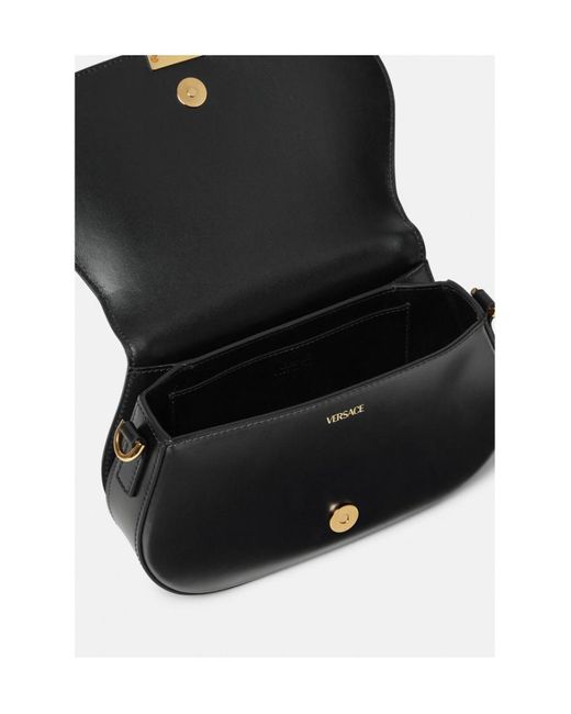 Versace Black Greca Fold-Over Crossbody Bag