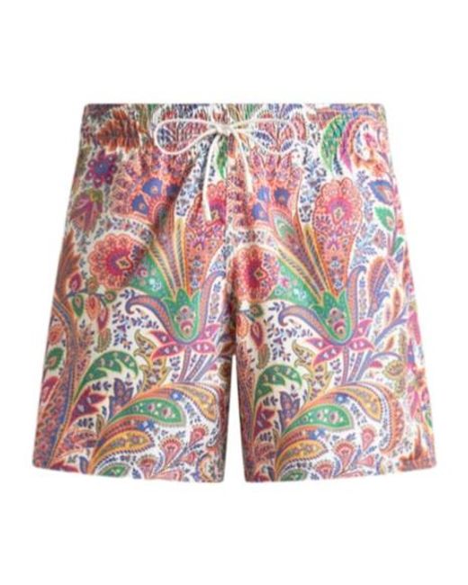 Etro Red Paisley Printed Drawstring Swim Shorts for men