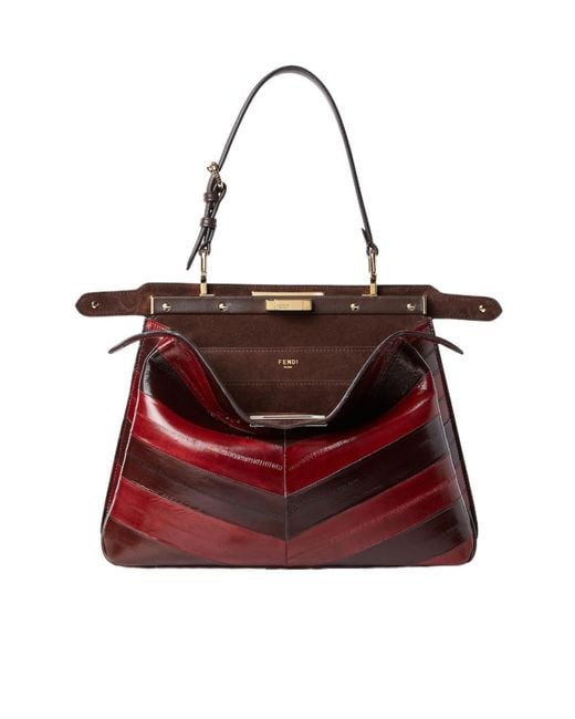 Fendi Red Peekaboo Soft Medium Tote Bag