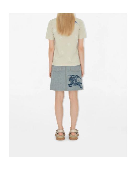 Burberry White Equestrian Knight-Printed Crewneck T-Shirt