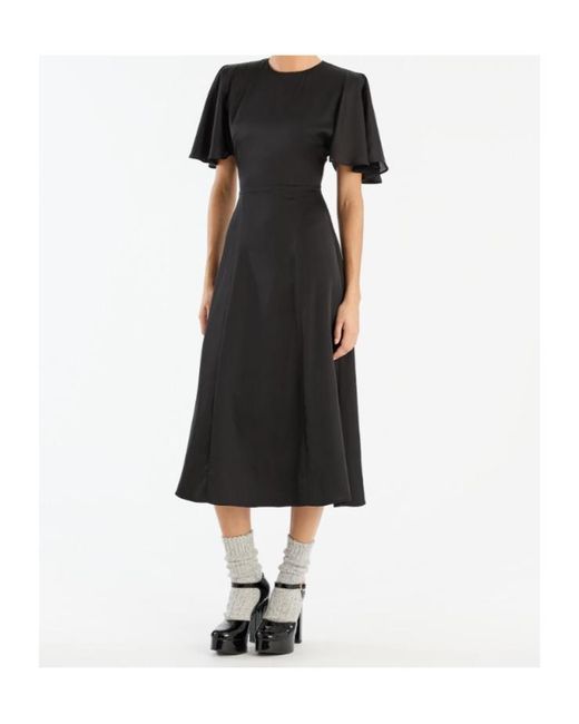 ROTATE BIRGER CHRISTENSEN Black Round Neck Short Sleeve Dress