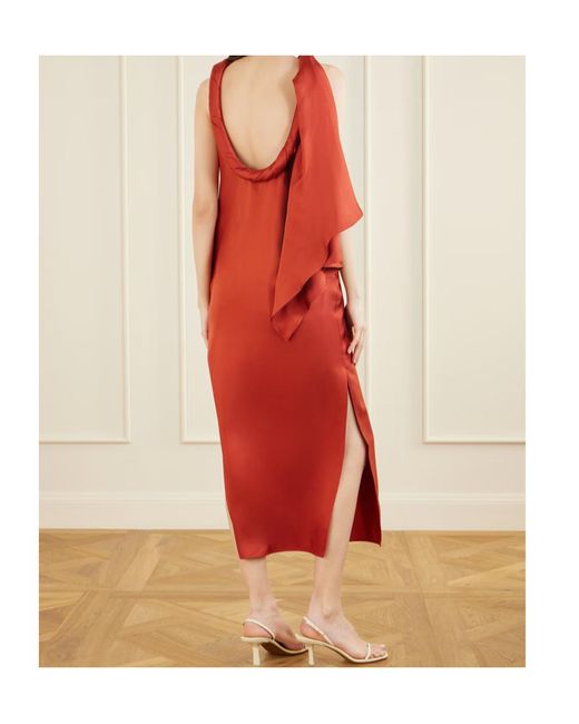 Loulou de Saison Red Susan Tie-Detailed Draped Silk-Twill Midi Dress