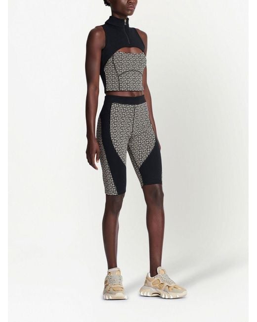 Balmain Black Monogram Printed Cut-Out Sports Tank Top