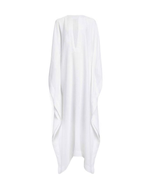Alaïa White Alaïa Loose Fit V-Neck Kaftan Dress