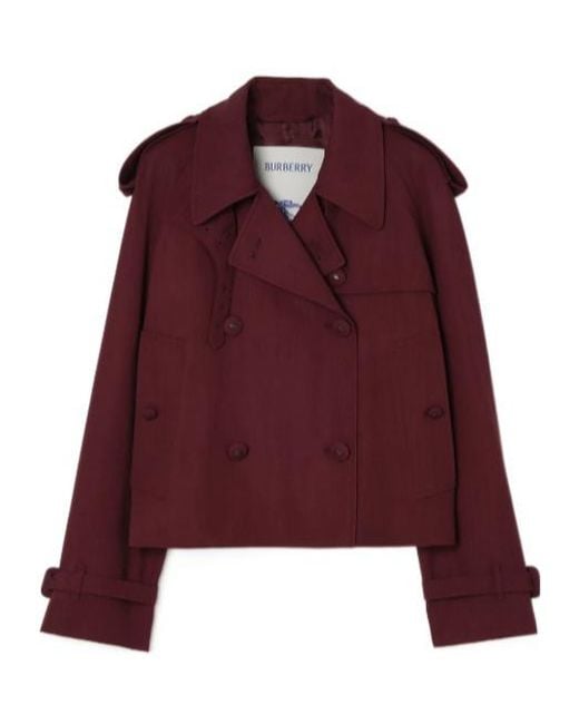 Burberry Purple Cropped Wool Mayfair Trench Jacket
