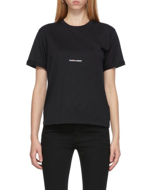 Saint Laurent Black Logo Printed Crewneck T-Shirt