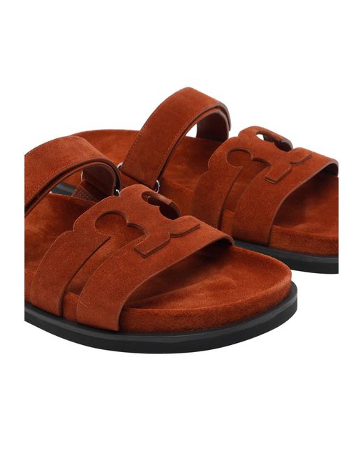 Tory Burch Brown Ines Sport Logo Slides