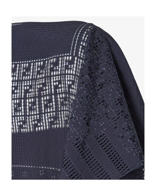 Fendi Blue Boat-Neck Patchwork Asymmetric Top