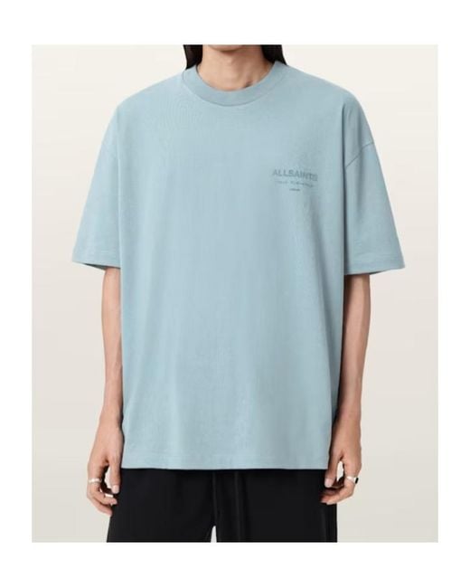 AllSaints Blue Xander Flocked Logo Oversized T-Shirt for men