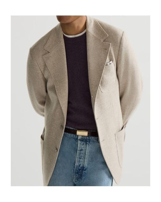 Brunello Cucinelli Natural Cashmere-Panama Deconstructed Blazer With Patch Pockets And Metal Buttons for men