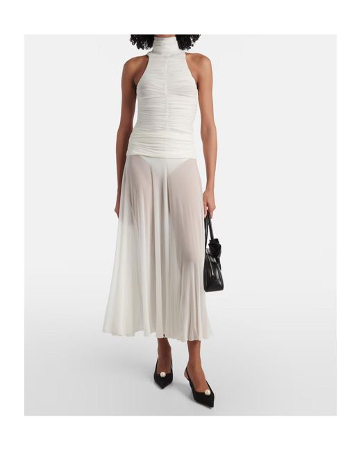 Magda Butrym White Ruched Sheer High-Neck Maxi Dress