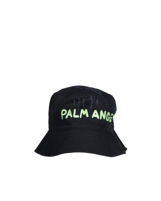 Palm Angels Black Logo Printed Distressed Bucket Hat for men