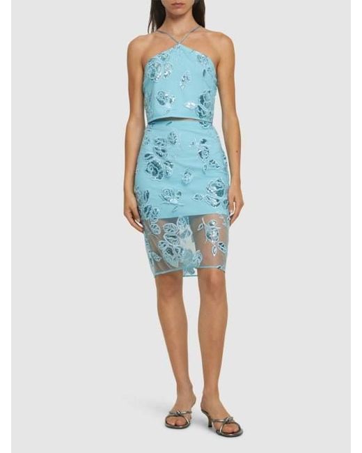 ROTATE BIRGER CHRISTENSEN Blue Dula Beaded Skirt