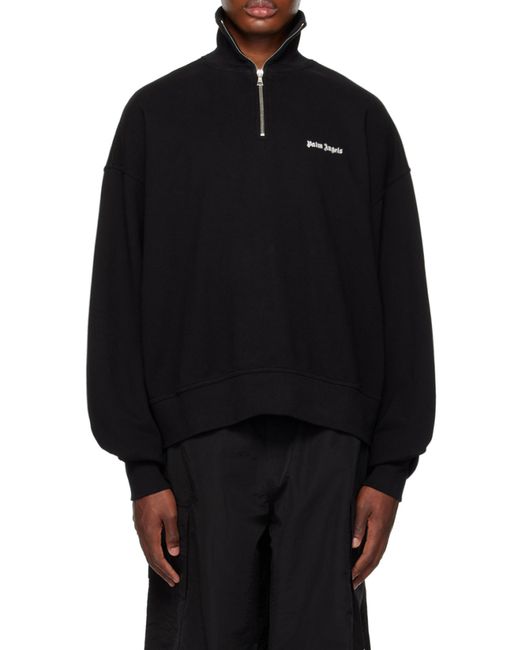 Palm Angels Black Logo-Embroidered Half-Zip Sweatshirt for men