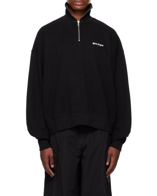 Palm Angels Black Logo-Embroidered Half-Zip Sweatshirt for men