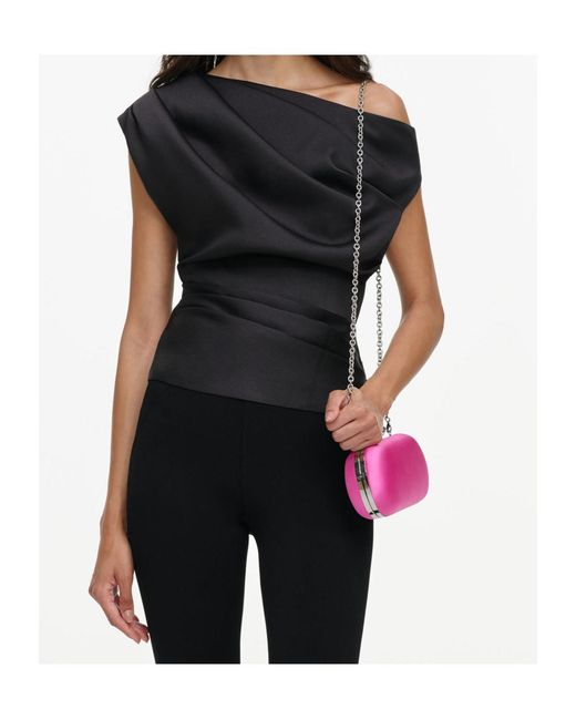 Self-Portrait Black Taffeta Draped Top