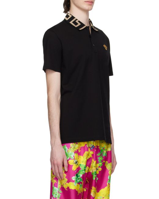 Versace Black 'Greca' Polo Shirt for men