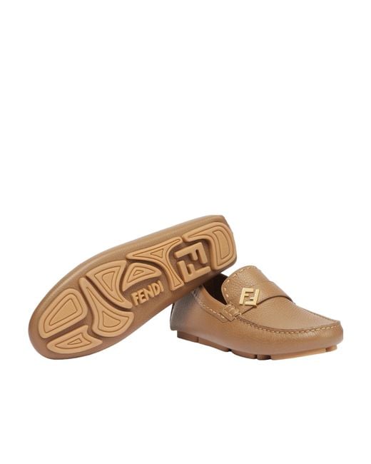 Fendi Brown Ff Plaque Driving Loafers for men