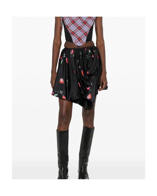 Ganni Black Printed Draped Mini Skirt