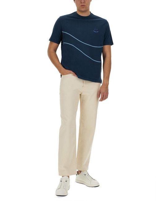 Paul Smith Blue Ps Paul Smith Logo Detailed Crewneck T-Shirt for men