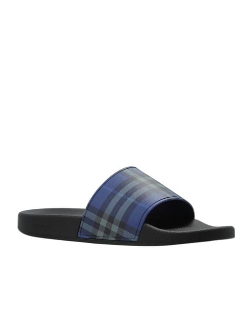 Burberry Blue Checked Slip-On Slides for men