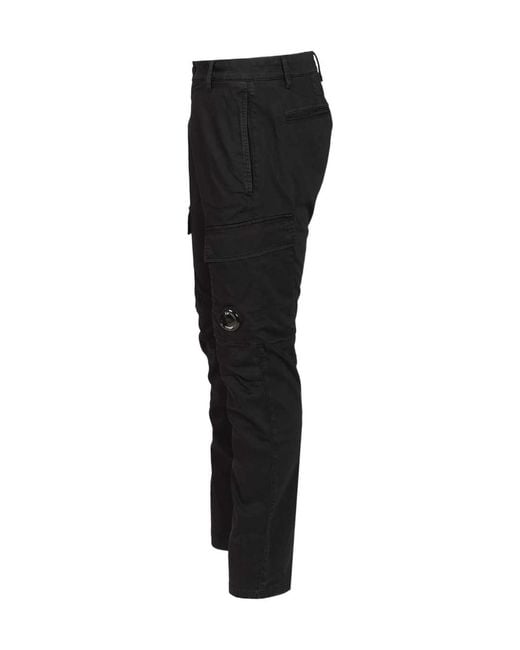 C P Company Black Stretch Sateen Regular Cargo Pants for men