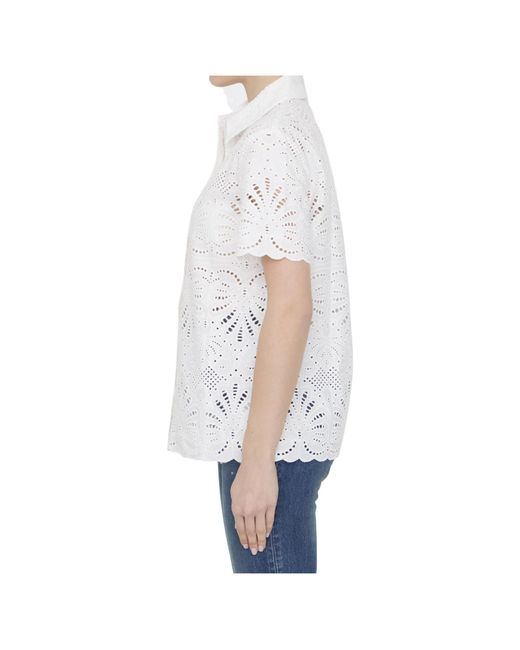 Self-Portrait White Open-Work Short-Sleeved Shirt