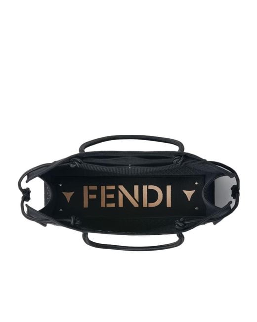 Fendi Black Magic Shopper Large Embroidered Fabric Shopper With Mirrors
