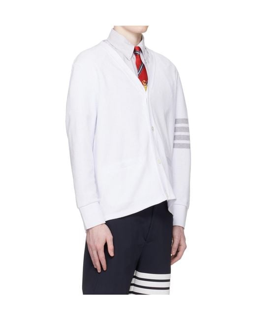 Thom Browne White Four-Striped Knit Cardigan for men