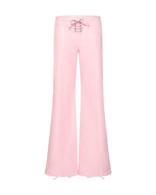 ROTATE BIRGER CHRISTENSEN Pink Lace-Up Flared Casual Pants