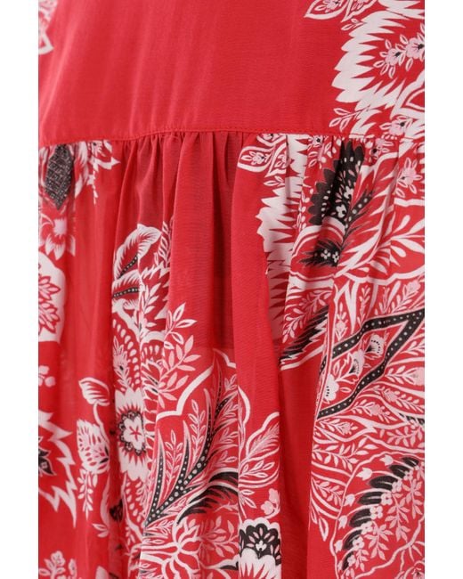 Etro Red Floral-Printed Long-Sleeved Blouse