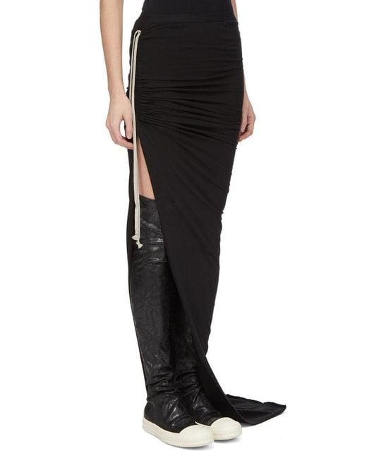 Rick Owens Black Soft Edfu Drawstring Maxi Skirt