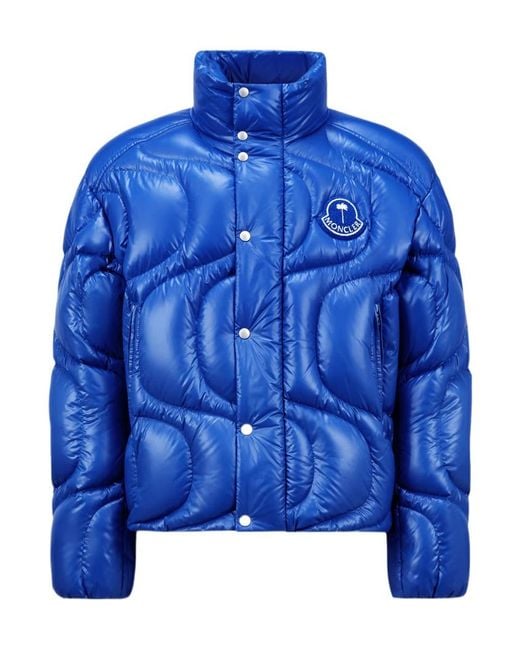 Moncler X Palm Angels Quilted Glossy Jacket in Blue for Men | Lyst