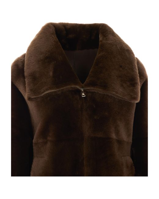 Blancha Brown Zip-Up Shearling Jacket