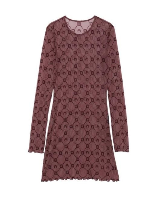 MARINE SERRE Red Moon Embellished Long-Sleeved Dress